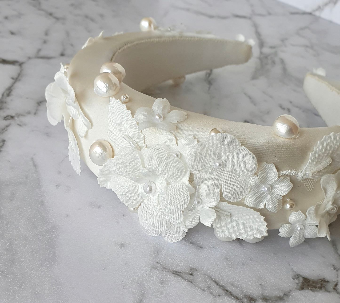 Natalie - Floral Pearl and Lace Bridal Headband