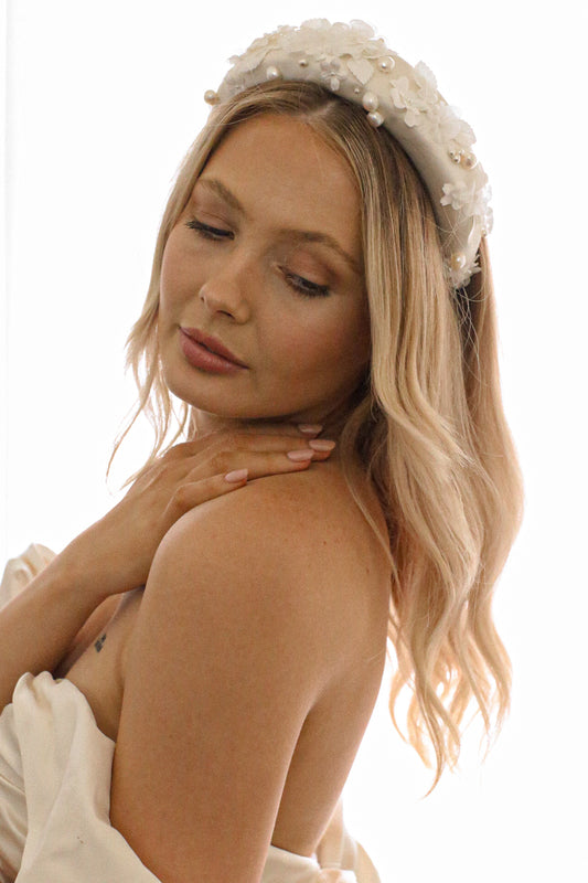 Natalie - Floral Pearl and Lace Bridal Headband