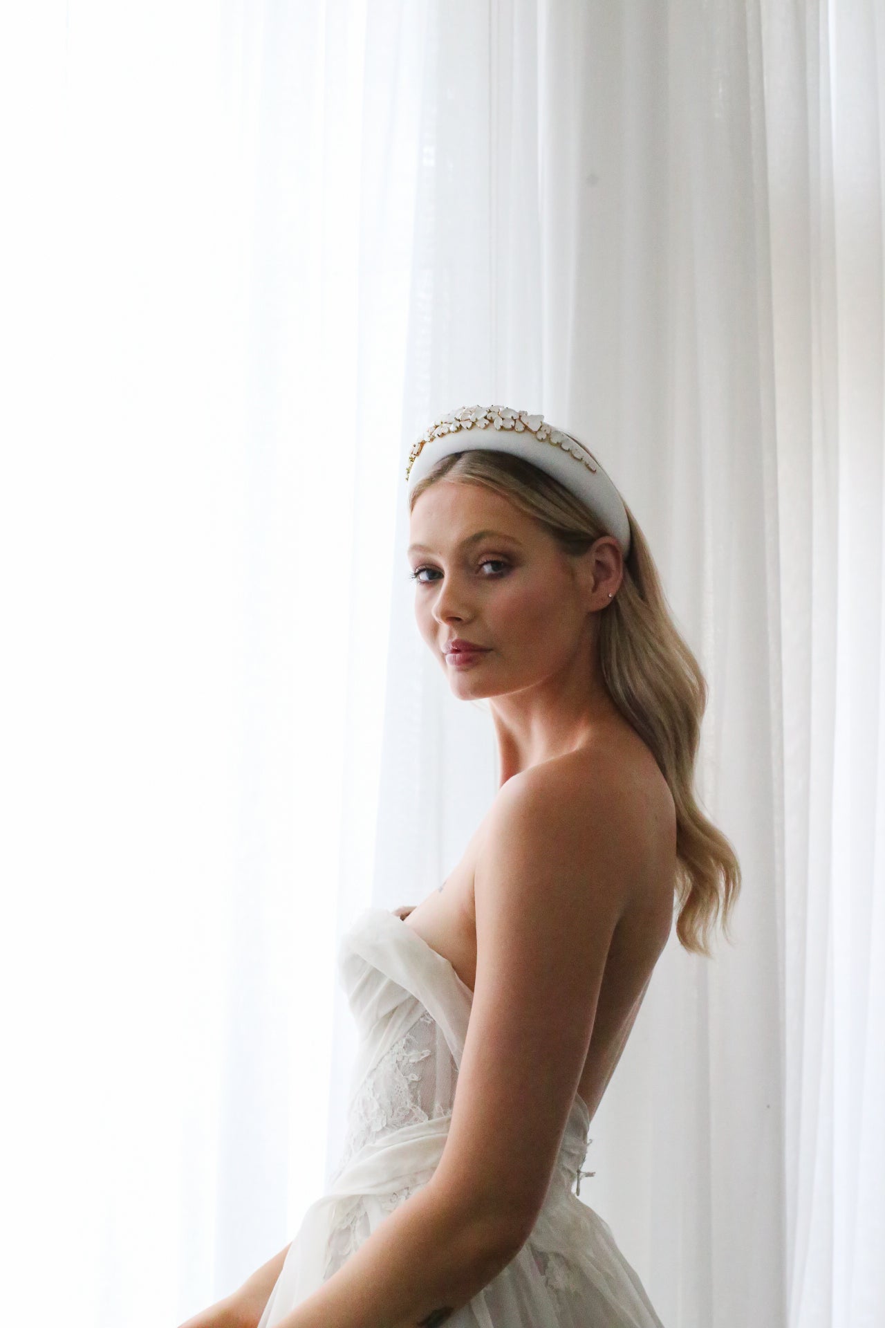 Anastasia - White and Gold Frosted Crystal Padded Headband