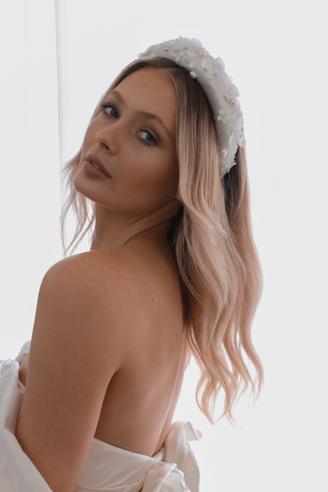 Natalie - Floral Pearl and Lace Bridal Headband