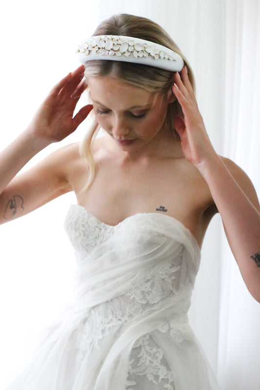 Anastasia - White and Gold Frosted Crystal Padded Headband
