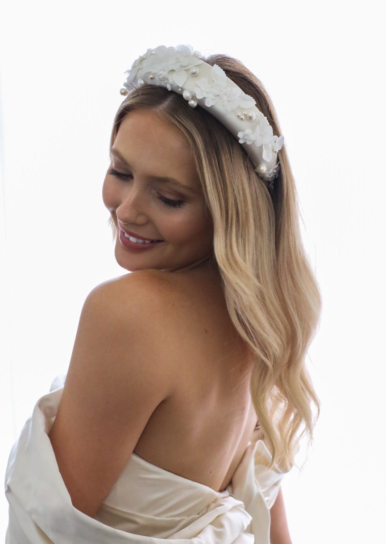 Natalie - Floral Pearl and Lace Bridal Headband