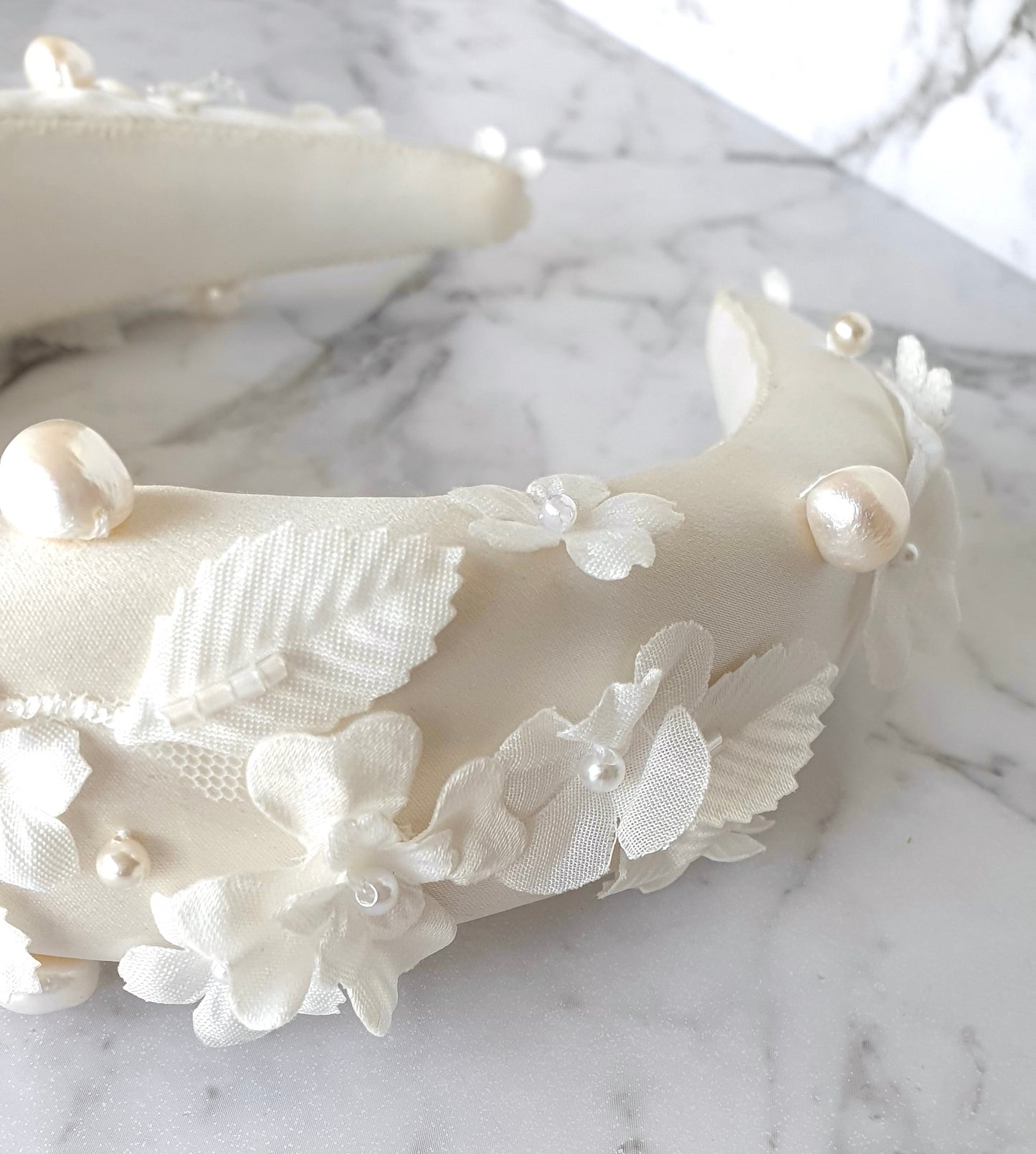 Natalie - Floral Pearl and Lace Bridal Headband