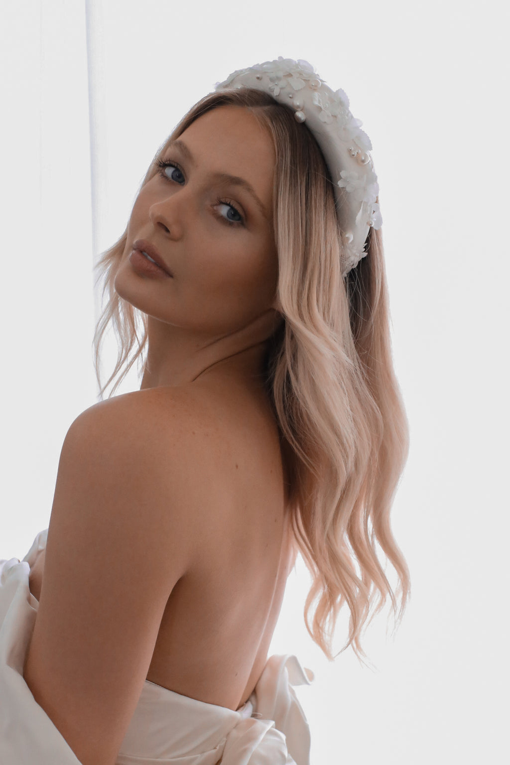 Natalie - Floral Pearl and Lace Bridal Headband